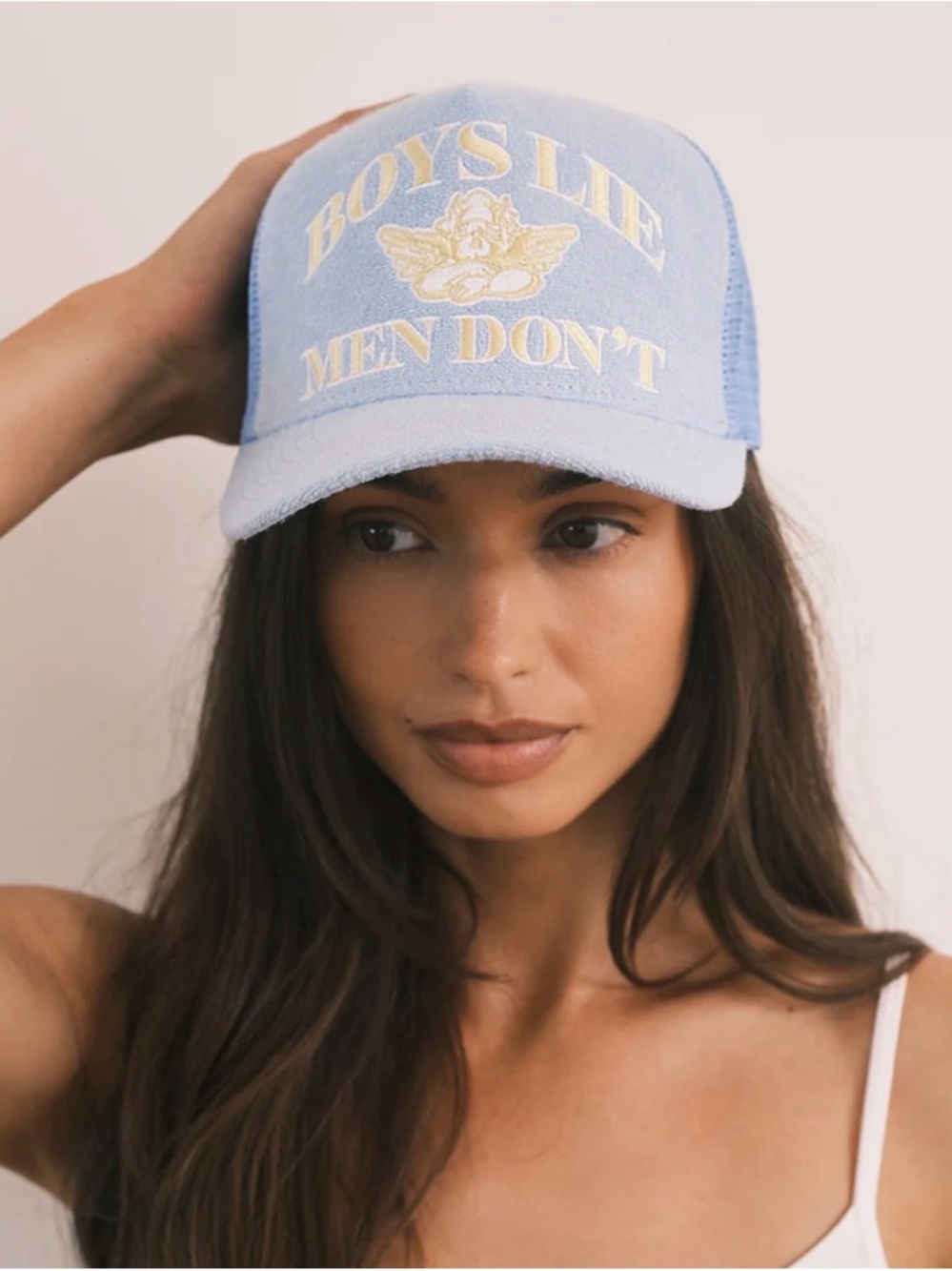Boys Lie Men Don’t Blue Terry Trucker Hat Snapback